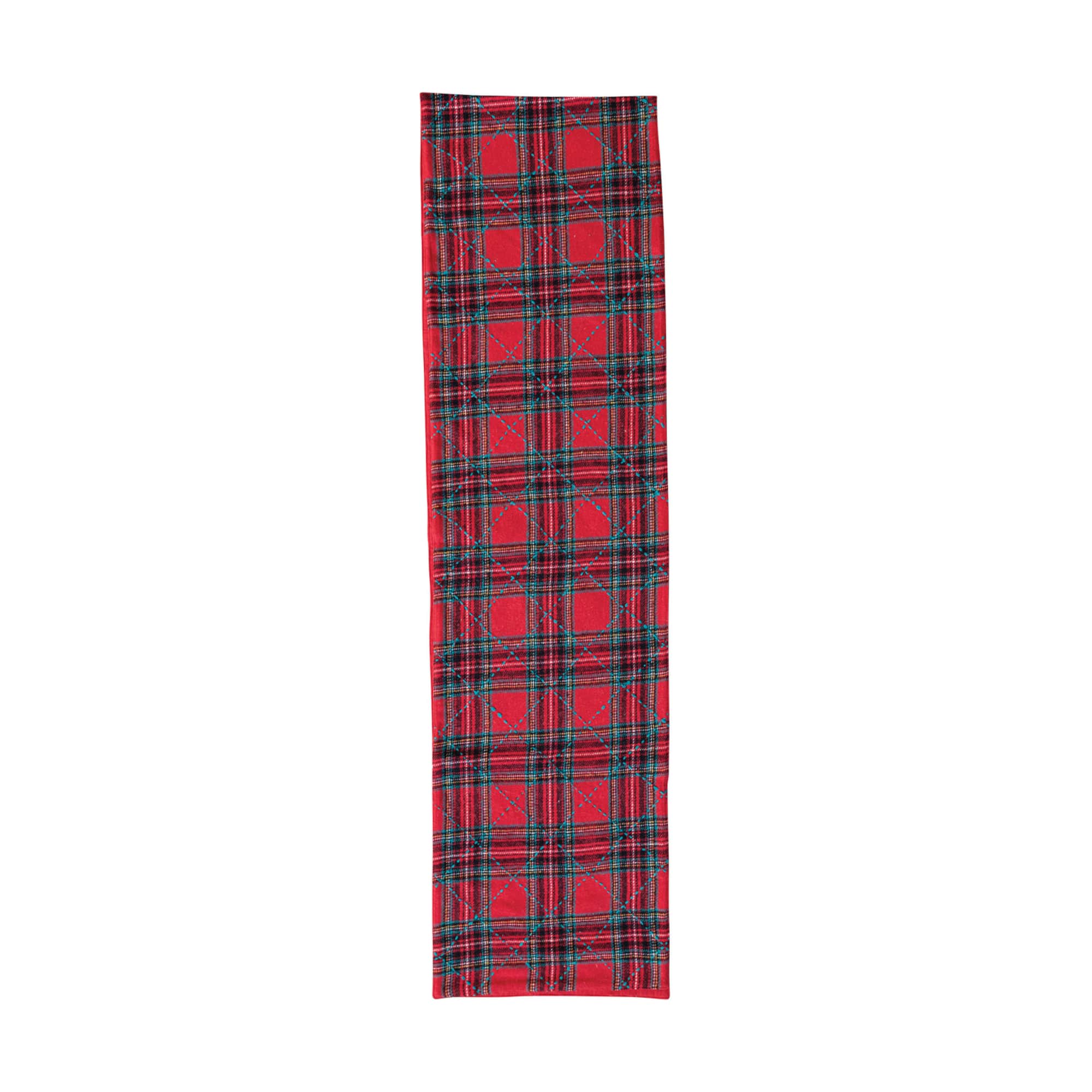 Hello Honey® 108" Red & Green Plaid Brushed Cotton Flannel Quilted Table Runner
